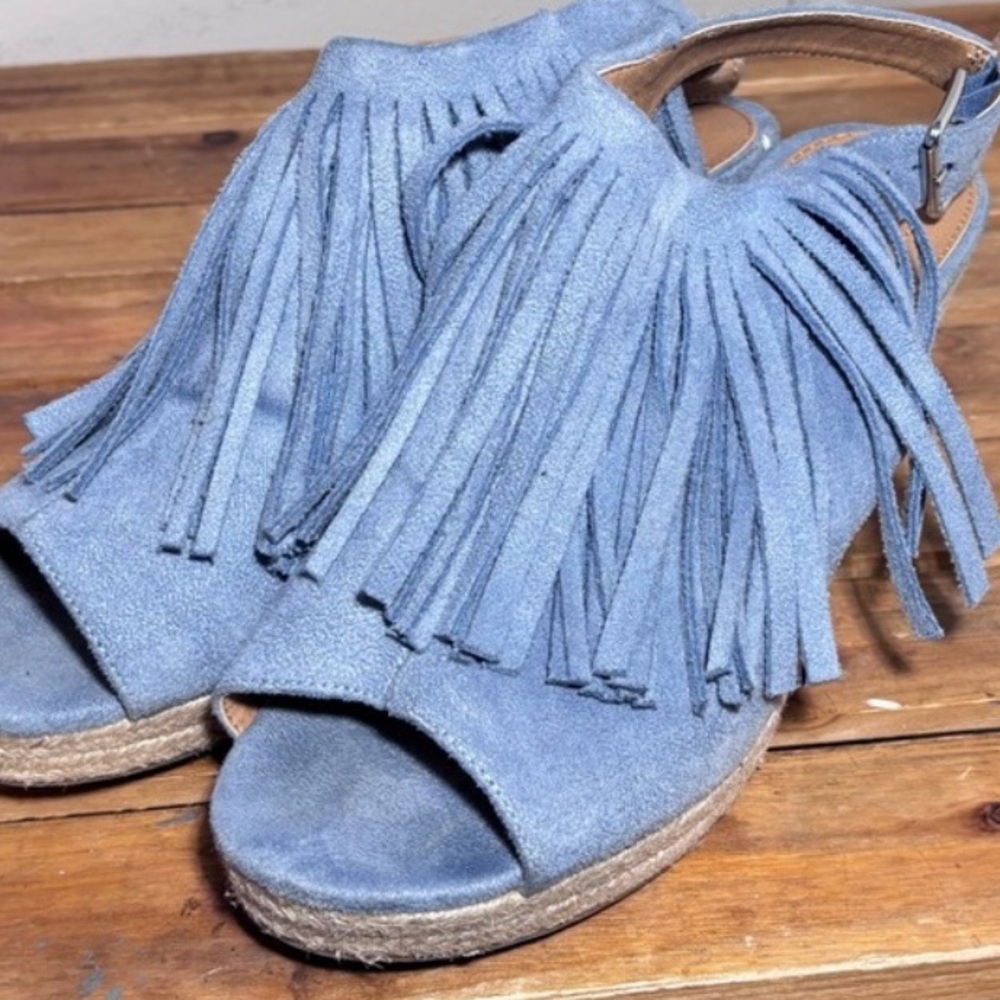 Fringe Suede Espadrilles - Blue 11W